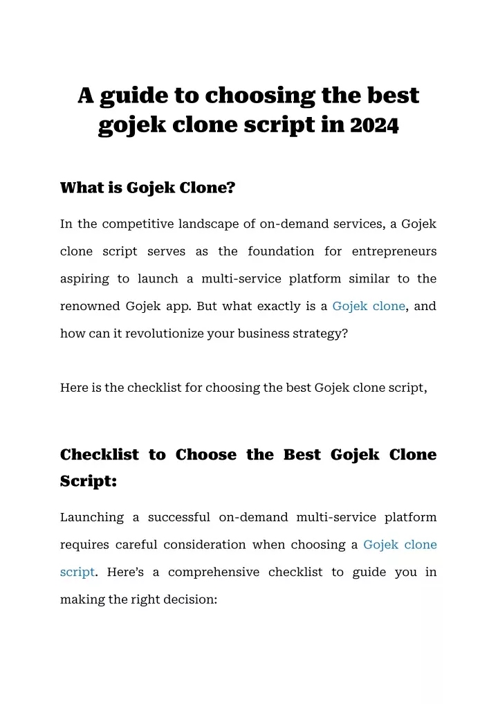 a guide to choosing the best gojek clone script