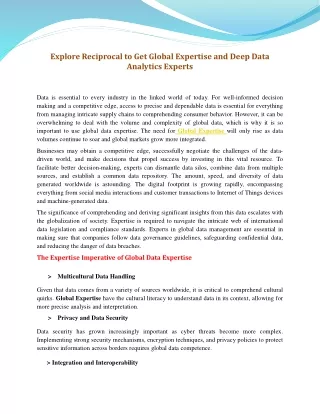 Explore Reciprocal to Get Global Expertise and Deep Data Analytics Experts