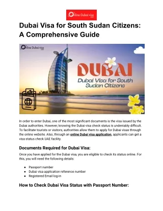 Dubai Visa for South Sudan Citizens-A Comprehensive Guide