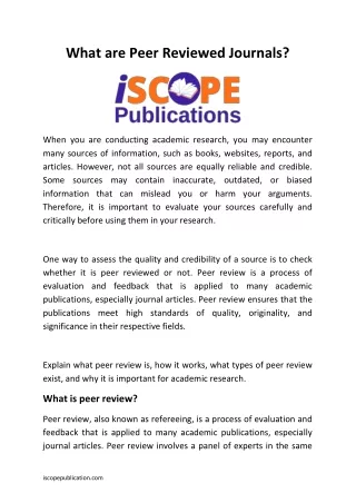 What are Peer Reviewed Journals?