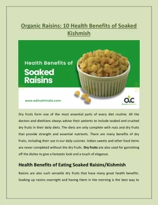 Organic Raisins- 10 Health Benefits of Soaked Kishmish