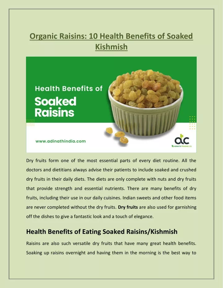 organic raisins 10 health benefits of soaked