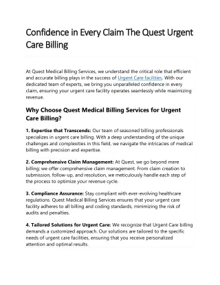 Confidence in Every Claim The Quest Urgent Care Billing