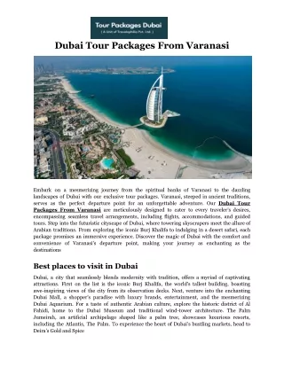 Dubai Tour Packages From Varanasi