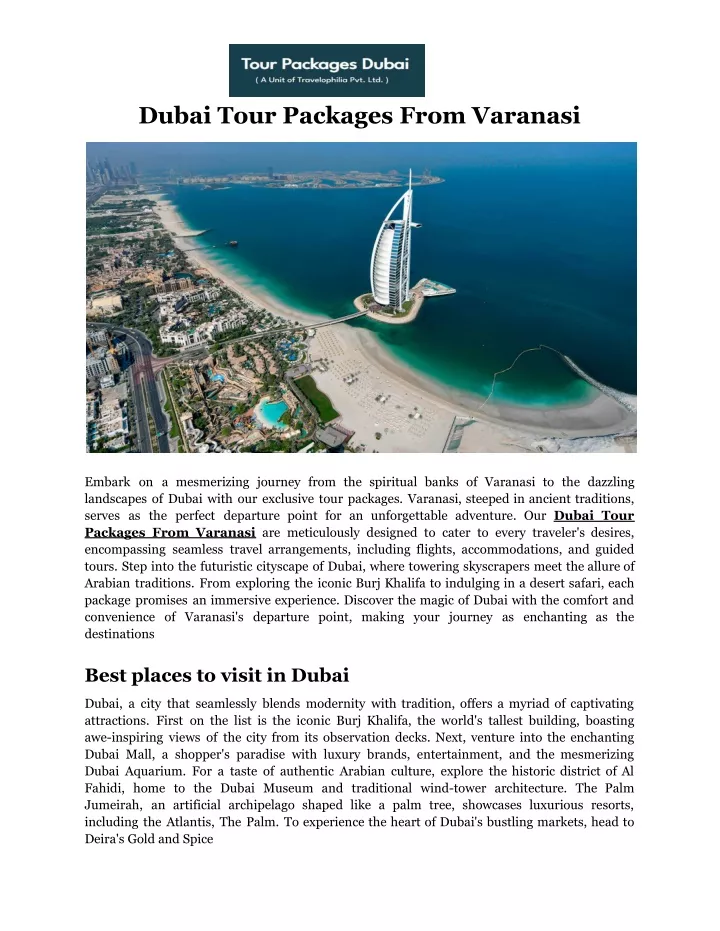 dubai tour packages from varanasi