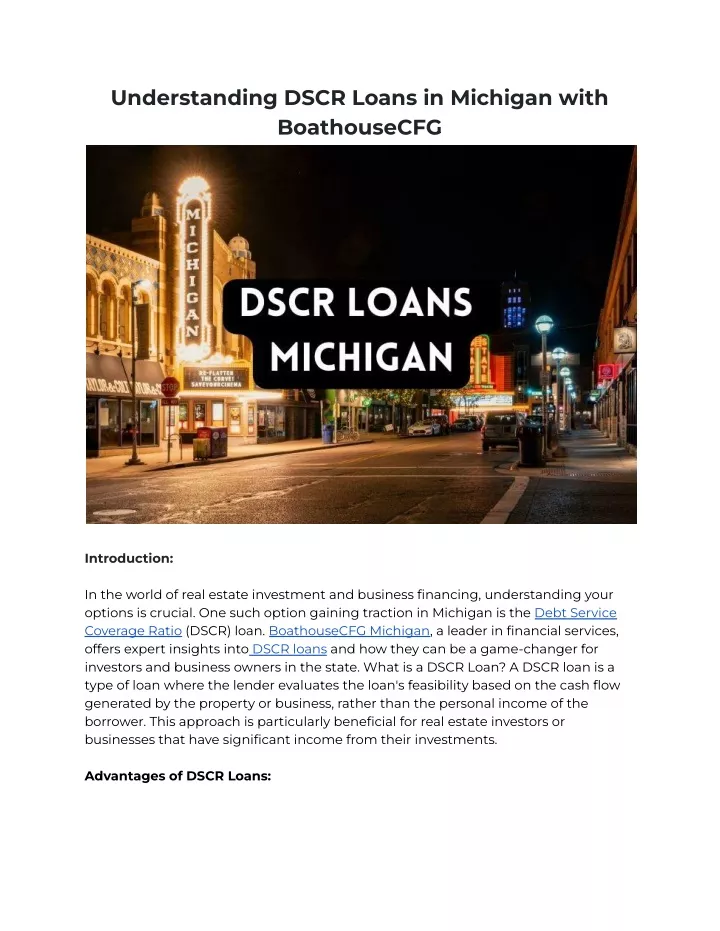 understanding dscr loans in michigan with