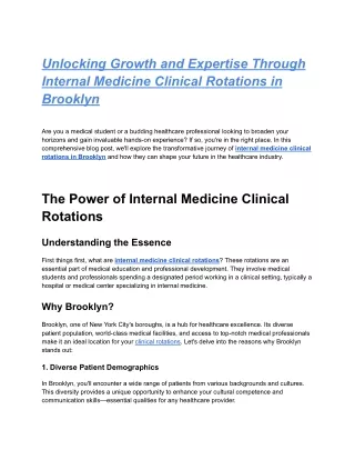 Unlocking Growth and Expertise Through Internal Medicine Clinical Rotations in Brooklyn