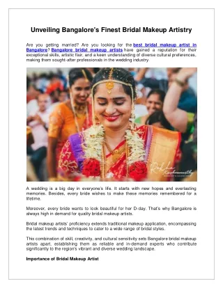 Unveiling Bangalore's Finest Bridal Makeup Artistry