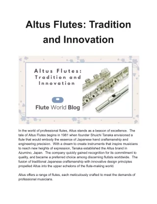 Altus Flutes: A Symphony of Tradition and Innovation
