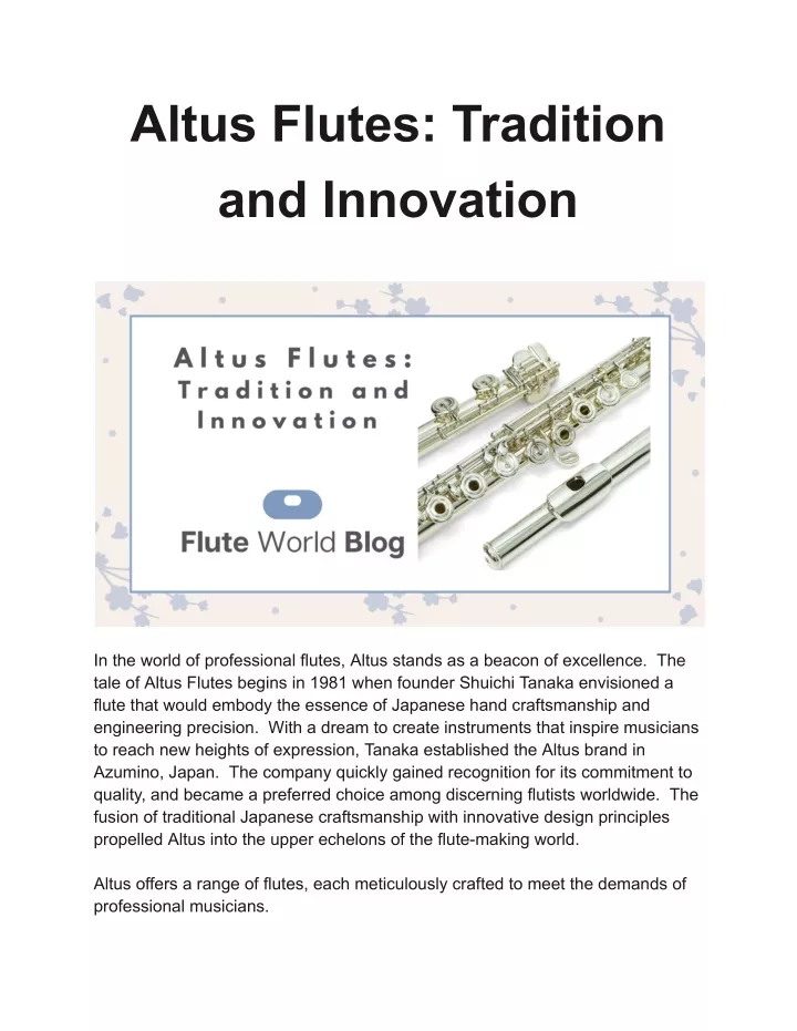 altus flutes tradition and innovation
