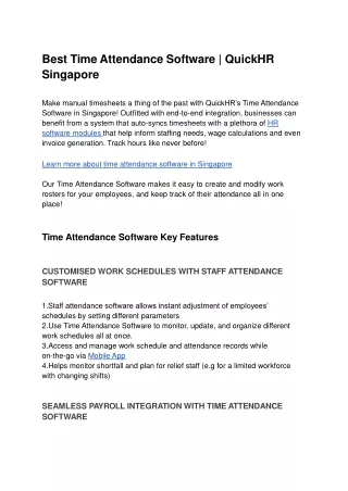 Best Time Attendance Software _ QuickHR Singapore