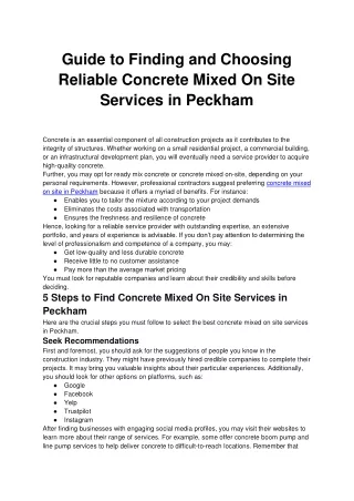 Guide to Finding and Choosing Reliable Concrete Mixed On Site Services in Peckham