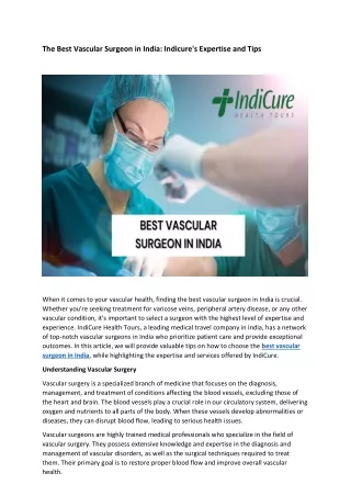 The Best Vascular Surgeon in India- Indicure's Expertise and Tips