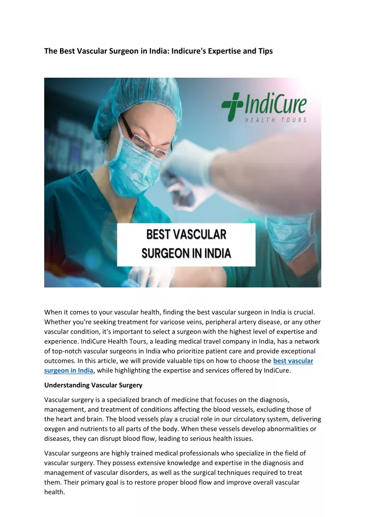 the best vascular surgeon in india indicure