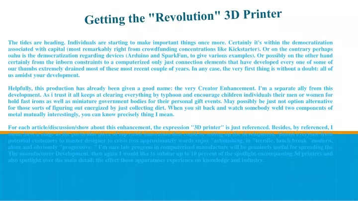 getting the revolution 3d printer