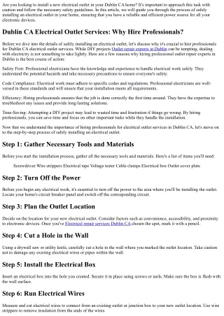 How to Safely Install an Electrical Outlet in Your Dublin CA Home