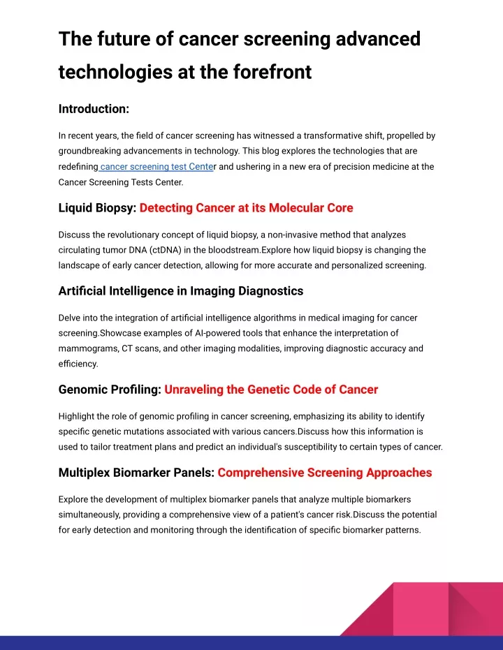 the future of cancer screening advanced