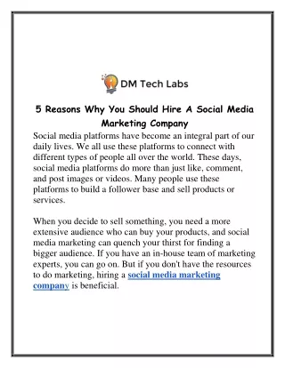5 Reasons Why You Should Hire A Social Media Marketing Company
