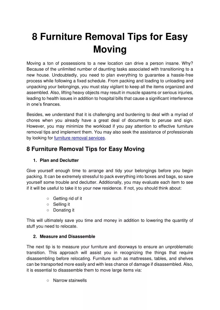 8 furniture removal tips for easy moving
