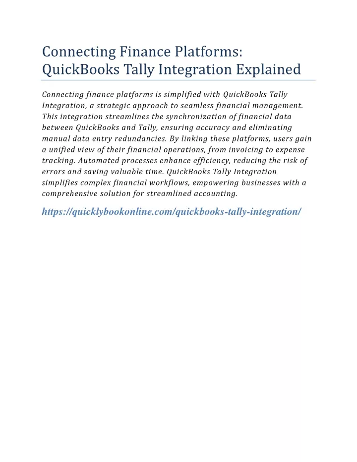 connecting finance platforms quickbooks tally