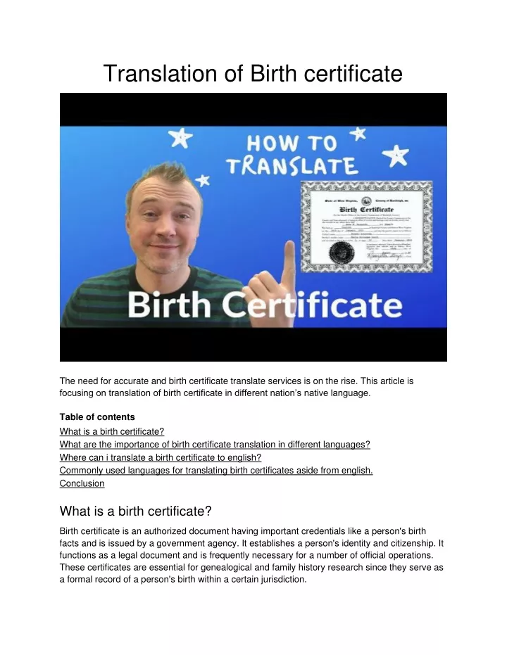 translation of birth certificate