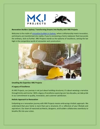 Renovation Builders Sydney: Transforming Dreams into Reality with MKJ Projects