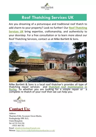 Roof Thatching Services UK