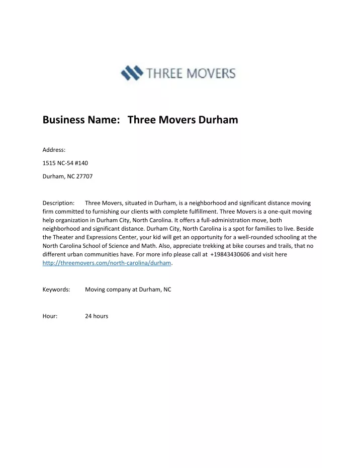 business name three movers durham