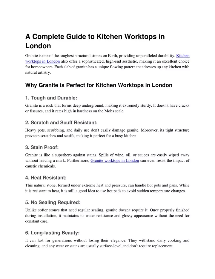 a complete guide to kitchen worktops in london