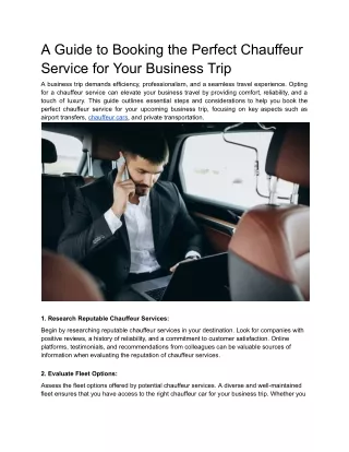 A Guide to Booking the Perfect Chauffeur Service for Your Business Trip