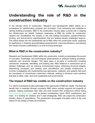 Understanding the role of R&D in the construction industry