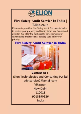 Fire Safety Audit Service In India  Elion.co.in