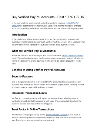 Buy Verified PayPal Accounts - Best 100% US UK