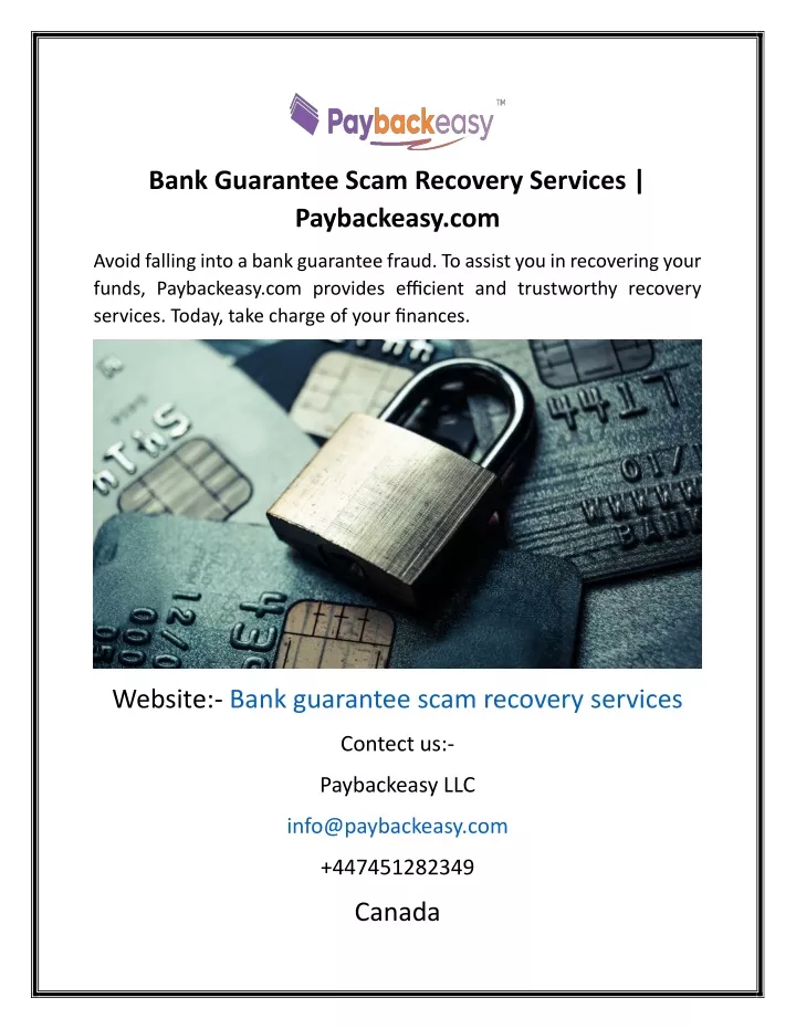 bank guarantee scam recovery services paybackeasy