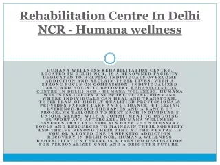 Rehabilitation Centre In Delhi NCR - Humana wellness