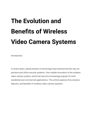 The Evolution and Benefits of Wireless Video Camera Systems