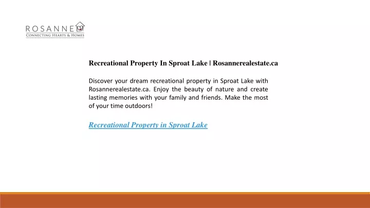 recreational property in sproat lake