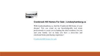 Cranbrook Hill Homes For Sale  Lindseyhamborg.ca