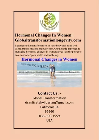 Hormonal Changes In Women  Globaltransformationlongevity.com
