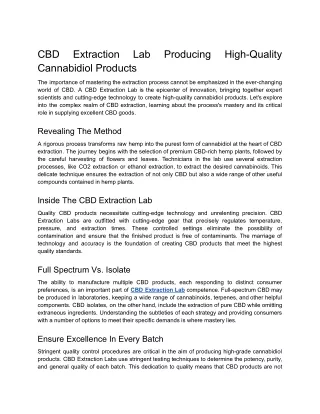 CBD Extraction Lab Producing High-Quality Cannabidiol Products