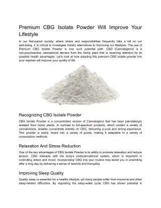 Premium CBG Isolate Powder Will Improve Your Lifestyle