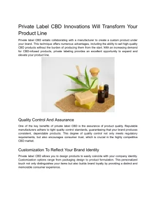 Private Label Cbd Innovations Will Transform Your Product Line