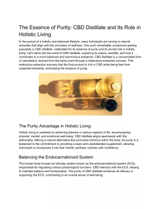 The Essence of Purity_ CBD Distillate and Its Role in Holistic Living