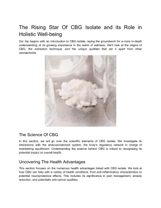 The Rising Star Of CBG Isolate and its Role in Holistic Well-being