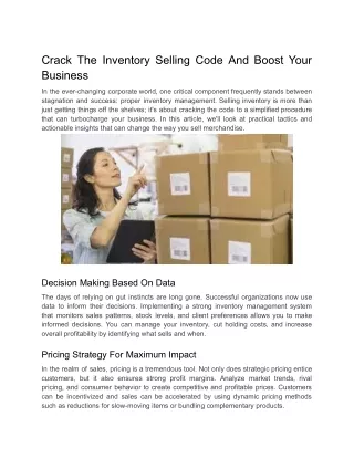 Crack The Inventory Selling Code And Boost Your Business
