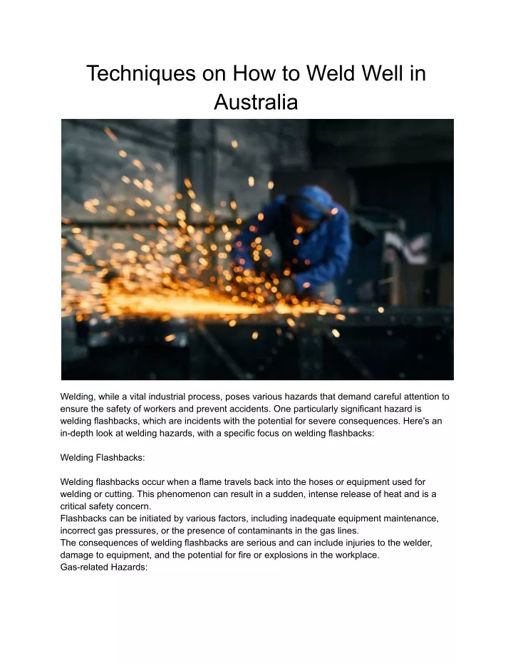 techniques on how to weld well in australia