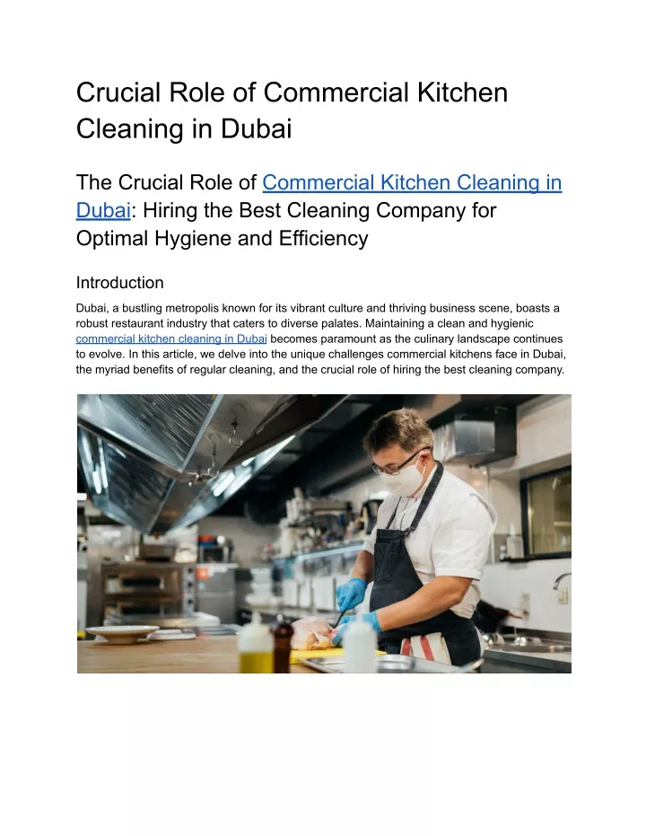 crucial role of commercial kitchen cleaning