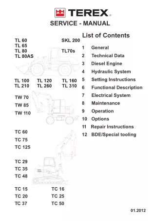 Terex TC 25 TC25 Compact Crawler Excavator Service Repair Manual