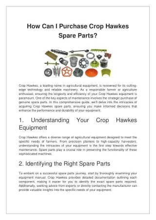 How Can I Purchase Crop Hawkes Spare Parts?