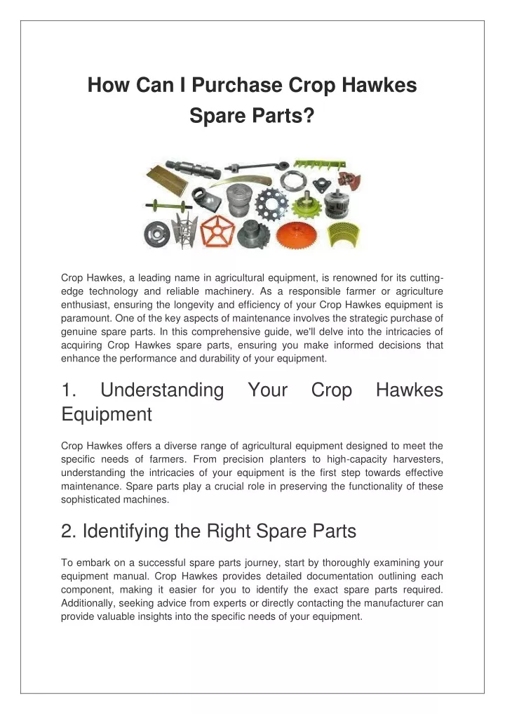 how can i purchase crop hawkes spare parts